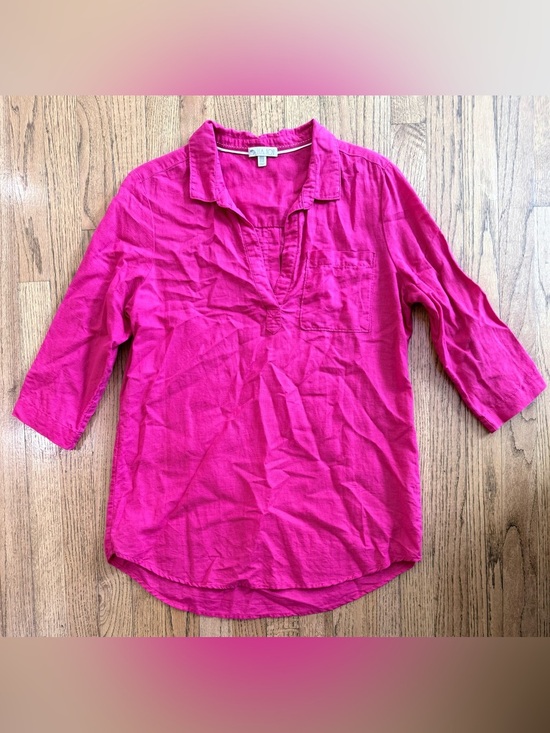 Lila Rose Tops - Lila Rose Fuchsia Linen Blend Popover Tunic Blouse Women’s Medium